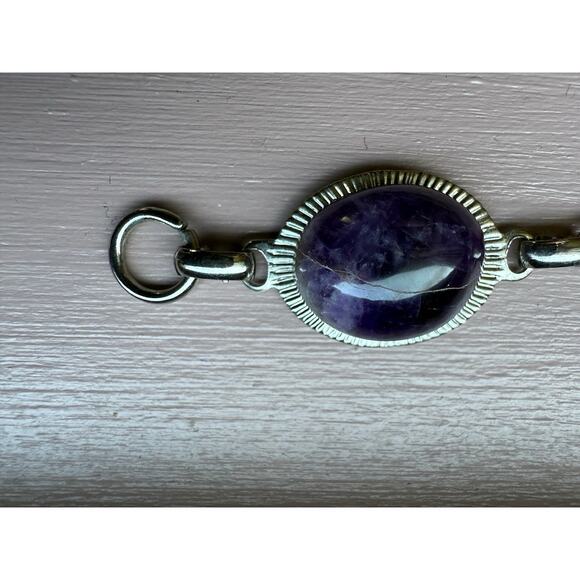 Sterling Silver Link Purple Stichtite Gemstone Bracelet Toggle Clasp Vtg Western - Picture 16 of 16